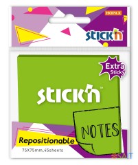 Блок самоклеящийся бумажный Stick`n 27097 76x76мм 45лист. зеленый неон 1цв.в упак. усиленный клей