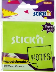 Блок самоклеящийся бумажный Stick`n 27097 76x76мм 45лист. зеленый неон 1цв.в упак. усиленный клей