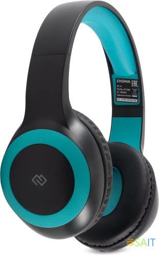 Гарнитура накладные Digma BT-15 черный/голубой беспроводные bluetooth оголовье (BT-15BLB)