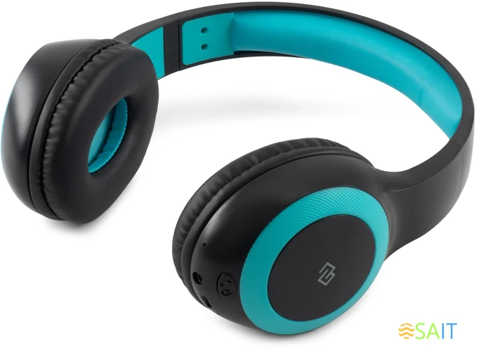 Гарнитура накладные Digma BT-15 черный/голубой беспроводные bluetooth оголовье (BT-15BLB)