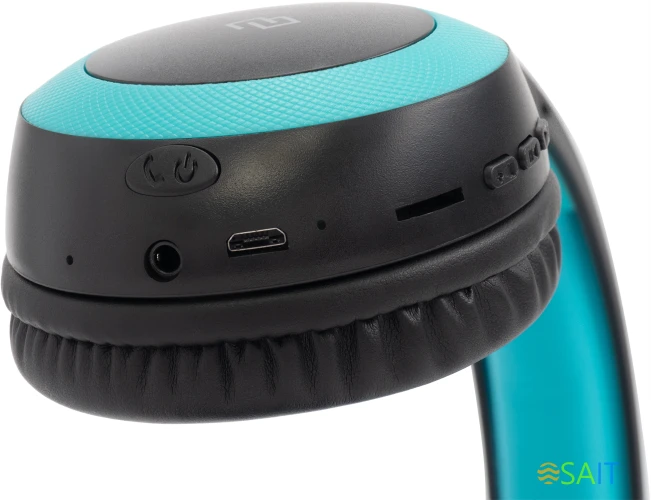 Гарнитура накладные Digma BT-15 черный/голубой беспроводные bluetooth оголовье (BT-15BLB)