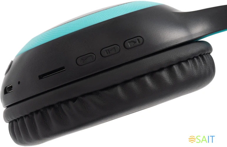 Гарнитура накладные Digma BT-15 черный/голубой беспроводные bluetooth оголовье (BT-15BLB)