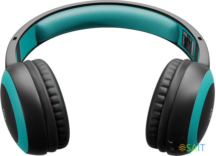 Гарнитура накладные Digma BT-15 черный/голубой беспроводные bluetooth оголовье (BT-15BLB)