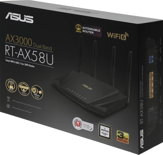 Роутер беспроводной Asus RT-AX58U AX3000 10/100/1000BASE-TX черный
