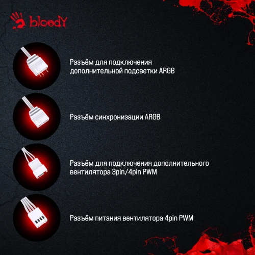 Вентилятор для корпуса Bloody BD-CF120ARGB2 LCD ARGB 120х120x25 белый 4-pin 26дБ (BD-CF120ARGB2-WH) Ret
