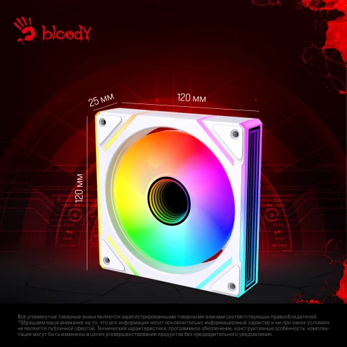 Вентилятор для корпуса Bloody BD-CF120ARGB2 LCD ARGB 120х120x25 белый 4-pin 26дБ (BD-CF120ARGB2-WH) Ret