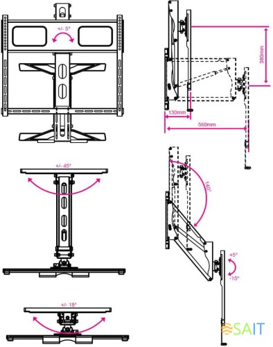 Кронштейн для телевизора Kromax ATLANTIS-99 черный 40"-65" макс.35кг настенный поворот и наклон верт.перемещ.