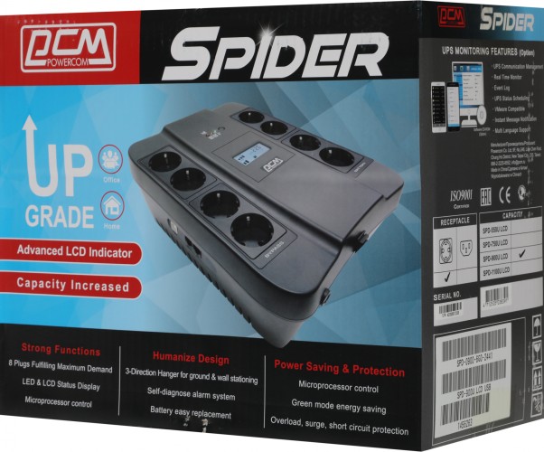 Источник бесперебойного питания Powercom Spider SPD-900U LCD USB 540Вт 900ВА черный