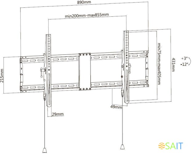 Кронштейн для телевизора Ultramounts UM840T черный 43"-90" макс.70кг настенный наклон
