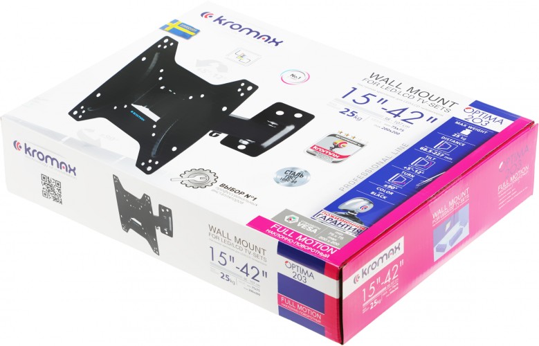 Кронштейн для телевизора Kromax OPTIMA-203 черный 15"-42" макс.25кг настенный поворот и наклон