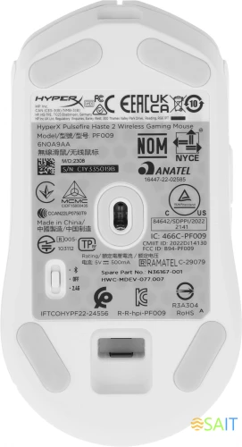 Мышь HyperX Haste 2 белый оптическая 26000dpi беспров. BT/Radio USB 5but (6N0A9AA)