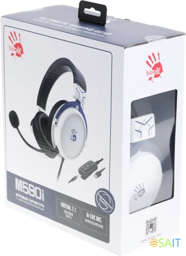 Наушники с микрофоном A4Tech Bloody M590i синий/белый 1м мониторные USB оголовье (M590I SPORTS NAVY)