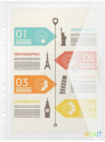 Конверт на кнопке Бюрократ -PK880CLEAR/1 A4 с перфорац. по длинной стороне пластик 0.18мм прозрачный