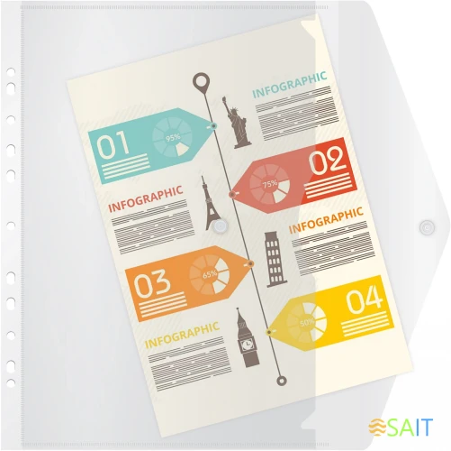 Конверт на кнопке Бюрократ -PK880CLEAR/1 A4 с перфорац. по длинной стороне пластик 0.18мм прозрачный