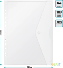 Конверт на кнопке Бюрократ -PK880CLEAR/1 A4 с перфорац. по длинной стороне пластик 0.18мм прозрачный
