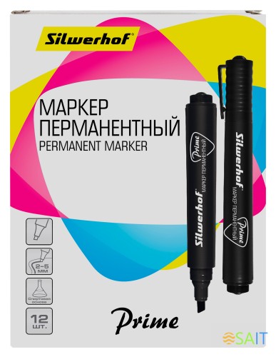 Маркер перманентный Silwerhof Prime скошенный пиш. наконечник 2-5мм черный картон