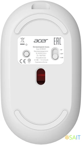 Мышь Acer OMR301 белый оптическая 1600dpi беспров. BT/Radio USB 4but (ZL.MCECC.01U)