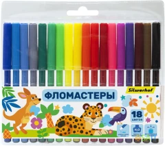 Фломастеры Silwerhof Веселые друзья 7.2мм 125мм круг. Вентилируемый 18цв. пакет с европодвесом