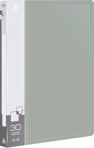 Папка с 30 прозр.вклад. Бюрократ -BPV30GREY A4 пластик 0.65мм торц.карм с бум. встав серый