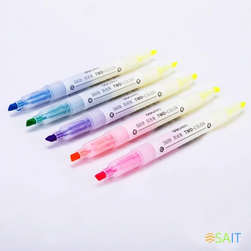 Набор текстовыделителей Deli S619 скошенный пиш. наконечник двухсторонний 6цв. ПЭТ-бокс (5шт.)