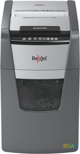 Шредер Rexel Optimum AutoFeed 150X черный с автоподачей (секр.P-4) фрагменты 150лист. 44лтр. скрепки скобы пл.карты