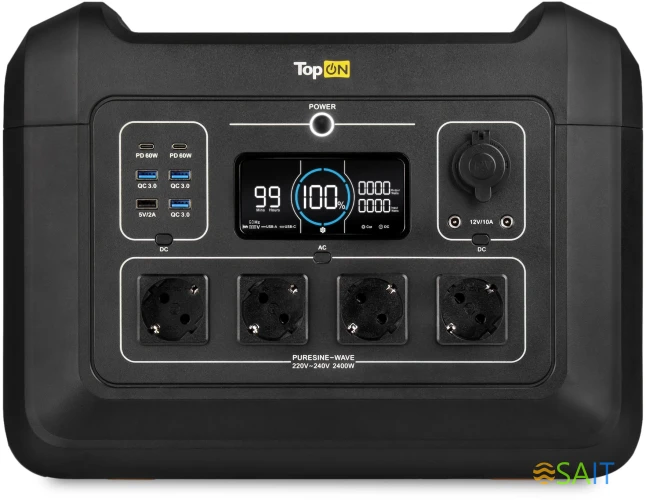 Электростанция портативная TopON TOP-X2400 697500mAh 10A QC3.0/PD3.0 3xUSB черный/оранжевый (103260)