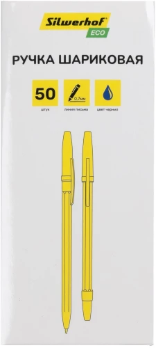 Ручка шариков. Silwerhof Eco желтый/синий d=1мм син. черн. сменный стержень стреловидный пиш. наконечник линия 0.7мм шестигр. без инд. Маркировки