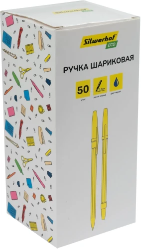 Ручка шариков. Silwerhof Eco желтый/синий d=1мм син. черн. сменный стержень стреловидный пиш. наконечник линия 0.7мм шестигр. без инд. Маркировки