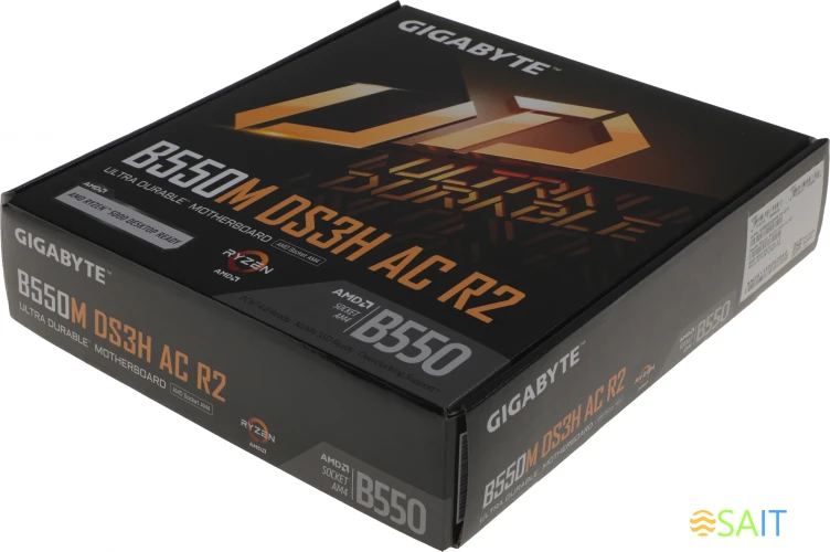 Материнская плата Gigabyte B550M DS3H AC R2 Soc-AM4 AMD B550 4xDDR4 mATX AC`97 8ch(7.1) GbLAN RAID+HDMI+DP
