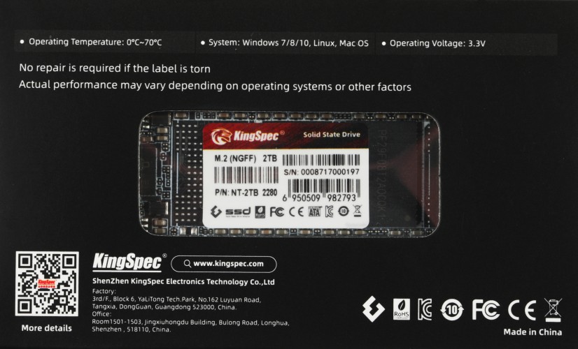 Накопитель SSD Kingspec SATA-III 2TB NT-2TB M.2 2280