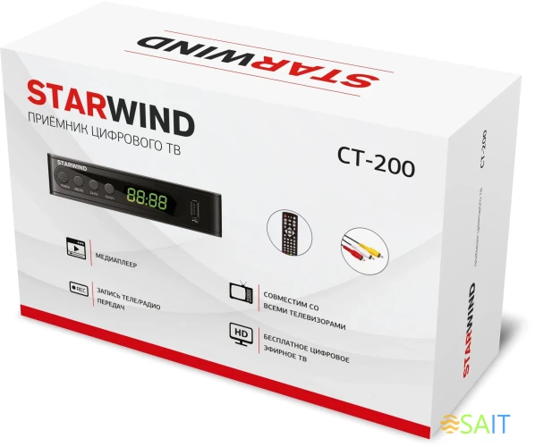 Ресивер DVB-T2 Starwind CT-200 черный