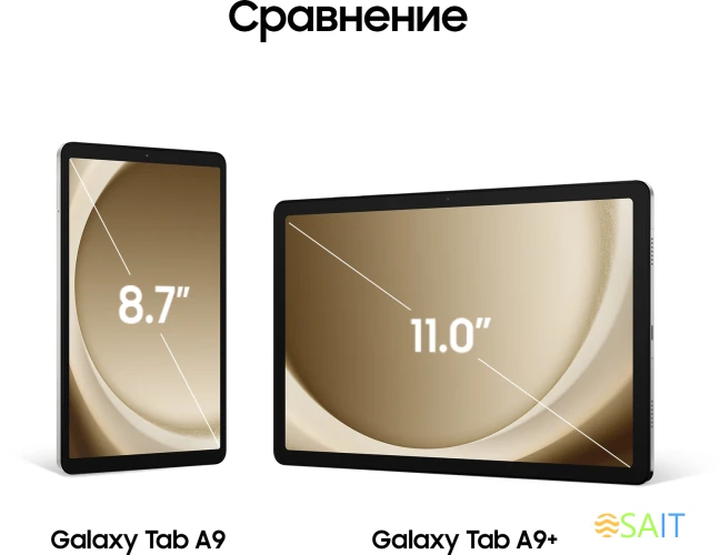 Планшет Samsung Galaxy Tab A9 SM-X110 G99 (2.2) 8C RAM4Gb ROM64Gb 8.7" LCD 1340x800 Android 13 серебристый 8Mpix 2Mpix BT WiFi microSD 1Tb 5100mAh 7hr