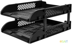 Лоток горизонтальный Deli E9212 BLACK сборный для бумаг 325x241x155мм черный пластик (упак.:2шт) пластиковый пакет