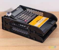 Лоток горизонтальный Deli E9212 BLACK сборный для бумаг 325x241x155мм черный пластик (упак.:2шт) пластиковый пакет