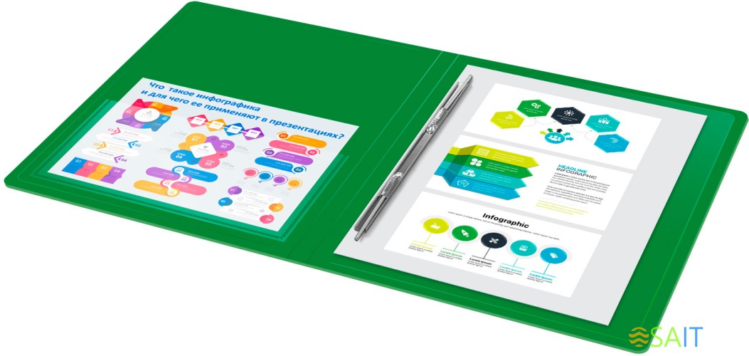 Папка метал.пруж.скоросш. Бюрократ -PZ07PGREEN A4 пластик 0.7мм внут.и торц.карм зеленый