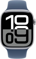 Смарт-часы Apple Watch Series 10 A2999 46мм 2.1" OLED корп.серебристый Sport Band рем.синий разм.брасл.:160-210мм (MWWM3LW/A)