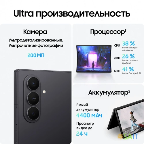 Смартфон Samsung SM-F966B Galaxy Z Fold7 512Gb 12Gb черный раскладной 3G 4G 2Sim 8" 1968x2184 Android 16 200Mpix 802.11 a/b/g/n/ac/ax/be NFC GPS GSM900/1800 GSM1900 Protect