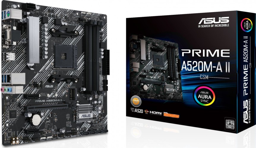 Материнская плата Asus PRIME A520M-A II/CSM Soc-AM4 AMD A520 4xDDR4 mATX AC`97 8ch(7.1) GbLAN RAID+VGA+HDMI+DP