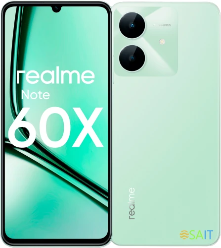 Смартфон Realme RMX3938 Note 60х 64Gb 3Gb зеленый моноблок 3G 4G 2Sim 6.74" 720x1600 Android 14 8Mpix 802.11 a/b/g/n/ac GPS GSM900/1800 GSM1900 A-GPS microSD max2048Gb