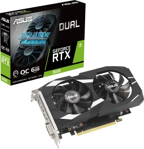 Видеокарта Asus PCI-E 4.0 DUAL-RTX3050-O6G NVIDIA GeForce RTX 3050 6Gb 96bit GDDR6 1507/14000 DVIx1 HDMIx1 DPx1 HDCP Ret
