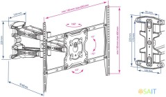 Кронштейн для телевизора Kromax ATLANTIS-46 серый 22"-65" макс.45кг настенный поворотно-выдвижной и наклонный