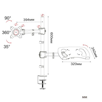Кронштейн для монитора/ноутбука Cactus CS-VM-LH07-AL серебряный 13"-27" макс.8кг настольный поворот и наклон
