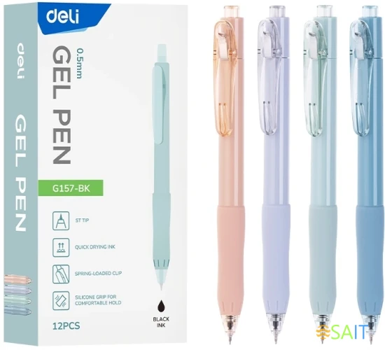 Ручка гелев. автоматическая Deli EG157-BK ассорти d=0.5мм черн. черн. резин. манжета