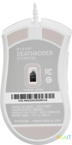 Мышь Razer DeathAdder Essential белый оптическая 6400dpi USB для ноутбука 5but (RZ01-03850200-R3C1)