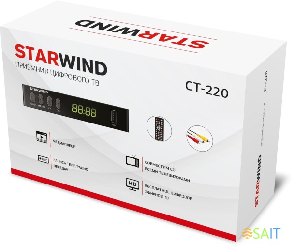 Ресивер DVB-T2 Starwind CT-220 черный