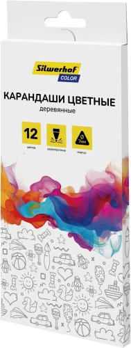 Карандаши цв. Silwerhof Color 2.65мм трехгран. дерево ассорти 12цв. коробка/европод.