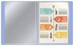 Папка-портфолио с 40 прозр.вклад. Бюрократ Gems GEMPP40AZURE A4 пластик 0.7мм карм.на лиц.стор. голубой топаз