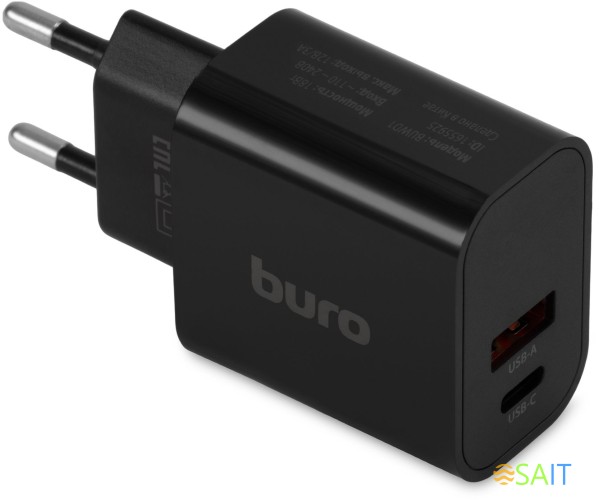 Сетевое зар./устр. Buro BUWD1 18W 3A (PD+QC) USB-C/USB-A универсальное черный (BUWD18P110BK)