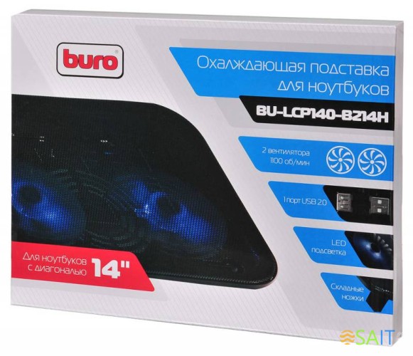 Подставка для ноутбука Buro BU-LCP140-B214H 14"338x255x22мм 1xUSB 2x 140ммFAN 480г металлическая сетка/пластик черный