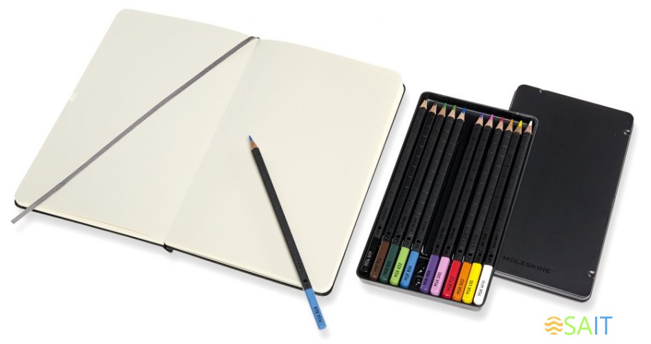 Набор Moleskine Art Collection Sketching блокнот для рисования/акварельные карандаши Large нелинованный черный